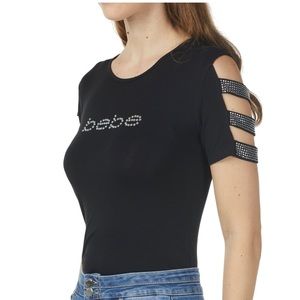 Bebe classic crystal strap tee.